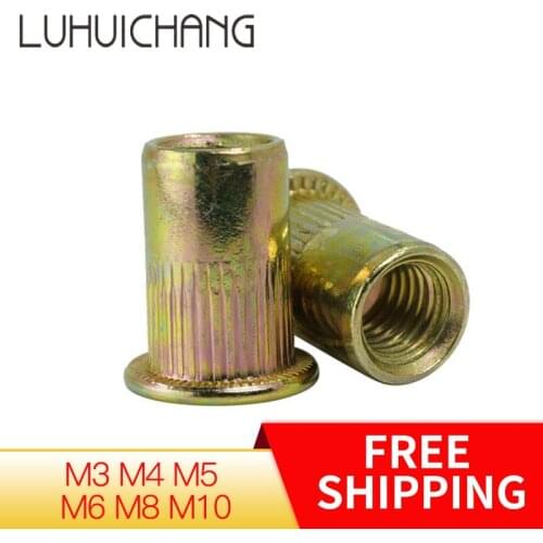 LUHUICHANG M3 M4 M5 M6 M8 M10 Zinc Plated Carbon Steel Knurled Nuts Rivnut Flat Head Threaded Rivet Insert Nutsert Cap Rivet Nut