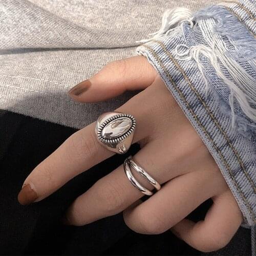 Minimalist Fashion Aesthetic Punk Rings Accessories Vintage Chunky Designer Geometric Handmade Adjustable Jewelry for Women Gift