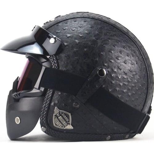 M/L/XL Open Face PU Leather Helmet Moto Motorcycle Helmets Vintage Motorbike Headgear Casque Casco Scooter Free shipping