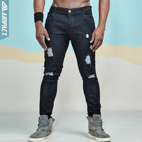 Aimpact Mens Jeans Slim Fit Ripped Jeans Hi-Street Distressed Denim Joggers Knee Holes Washed Destroyed Skinny Jeans AM5034
