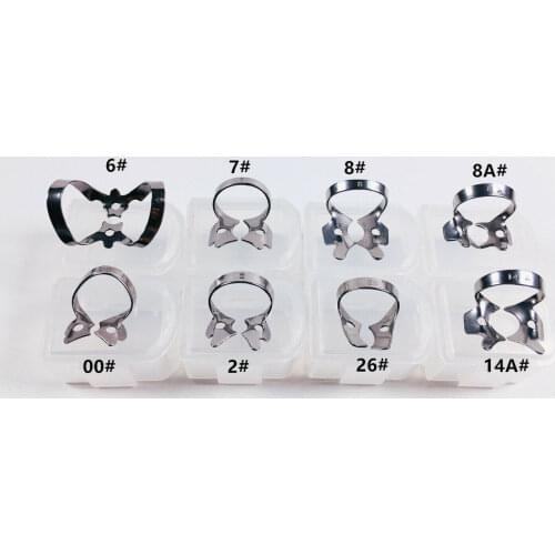 Set of 8 Dental Rubber Dam Sheets Clamps 8 Sizes 6# 7# 8# 8A# 00# 2# 26# 14A