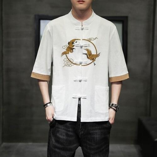 2021 New Chinese Style Mens Tops Tang Suit Linen Traditional Chinese Clothing For Men Hanfu Blouse Cotton China Tee Tops 31158