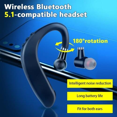 New Bluetooth 5.11 Wireless Headset Single Ear Handfree Earphone with Mic 180° Rotatable Earpiece Ear-hook Earbuds Headphone