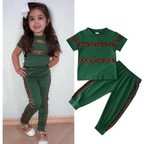 1-5 Years Summer Toddler Kids Baby Girls Clothes Tracksuit Sets Leopard Short Sleeve Leopard Tops Long Pants Outfits