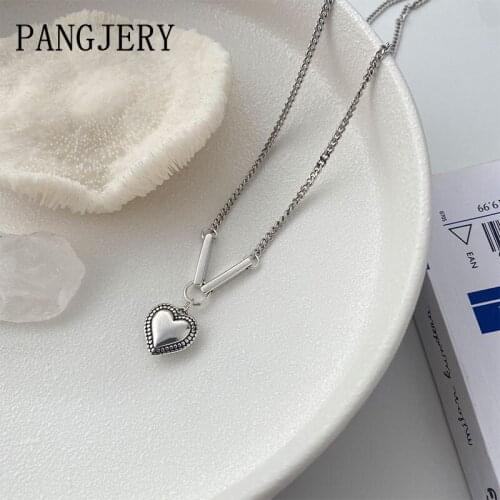 PANGJERY 925 Sterling Silver Splicing Necklaces for Women INS Fashion Temperament Simple LOVE Heart Engagement Jewelry Gifts