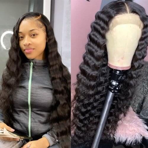 Deep Wave Lace Front Human Hair Wigs For Women HD Transparent 13X4 Lace Frontal Wig Raw Indian Deep Wave Closure Wig Pre Plunked