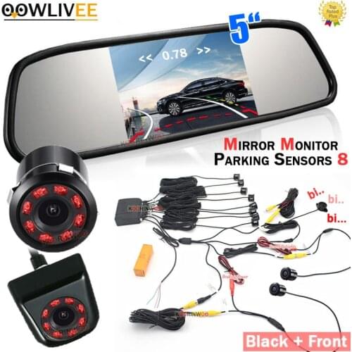 OOWLIVEE Parktronic HD 5" Mirror Monitor Car Parking Sensors 8 Parking System Video Camera Rear Dynamic Trajectory Front Camera