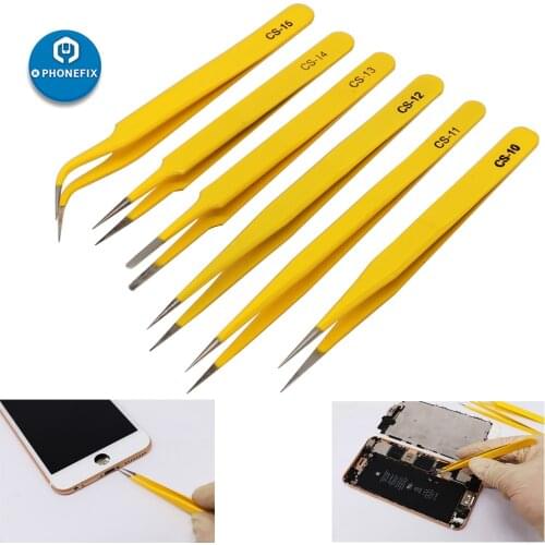 6pcs Eyebrow Tweezer Anti-static ESD Stainless Steel Tweezers Hair Beauty Slanted Puller Phone Repair Hand Tools Makeup Tool