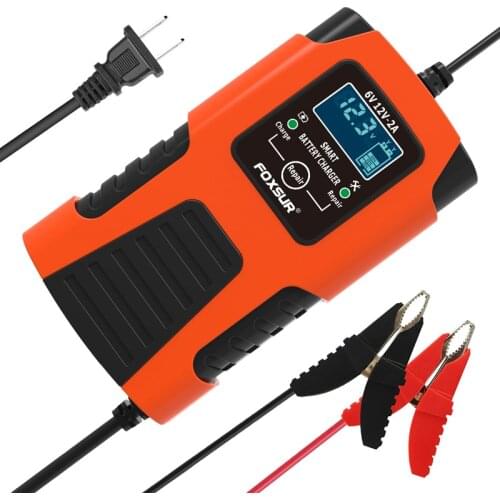 FOXSUR 6V and 12V 2-Amp Fully-Automatic Smart Charger motorcycle battery Maintainer Trickle Charger Battery Desulfator