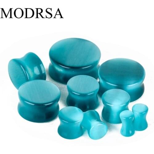 MODRSA 1Pair Ear Expander Blue Stone Body Piercing Jewelry Flesh Tunnels Ear Plugs Ear Gauges 5-25mm Unisex Expander Stretcher