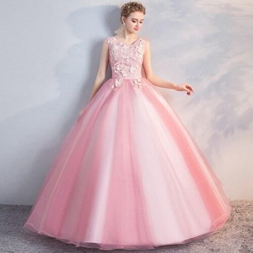 Pink Quinceanera Dresses Applique Lace Ball Gwon Puffy Dresses For Prom gala Gowns For Adults Vestido De Quincianera Robe De Bal