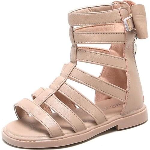 Hot Girls Fashion summer High-top sandals Roman Open toe Sandals Girls classic bow princess shoes Childrens flat sandals 21-30