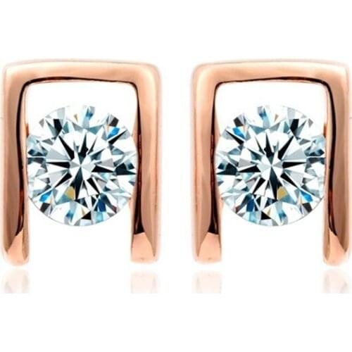 Cute Slim Rose Gold Color U Set CZ Stud Earrings For Women Girls Kids Jewelry Aros Aretes Orecchini Oorbellen Kolczyki Korean