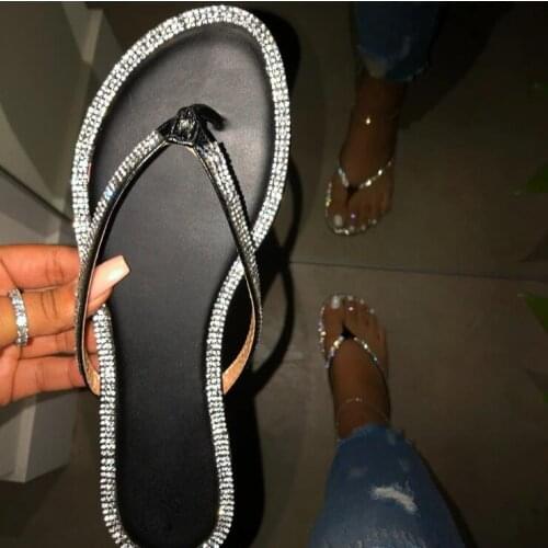 2020 spring/summer new flat bottom rhinestone non-slip beach flip flops outdoor leisure all-match women sandals