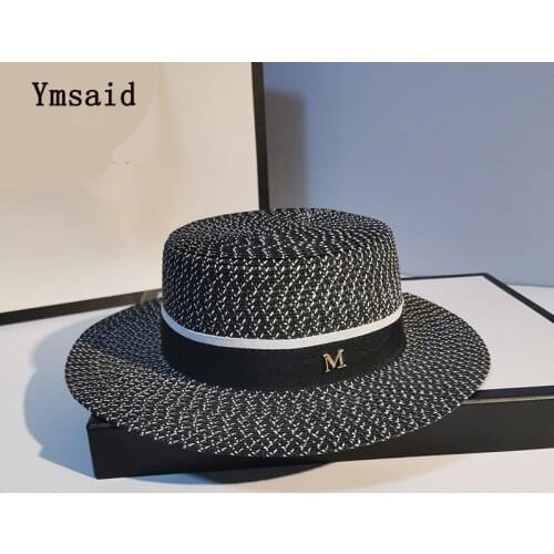 2021New Summer Letter Retro Ribbon Braided Flat Head Straw Hat Lady Hepburn Wide-brim Sun Hat British Sunscreen Beach Hats