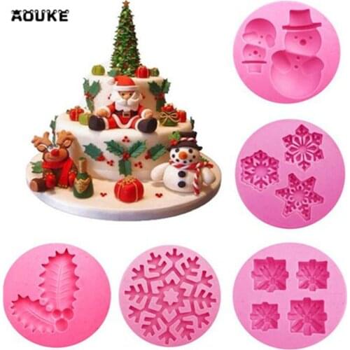 Cake Decoration DIY Tools Leaves Snowman Snowflake Gift Christmas series Chocolate Liquid Silicone Molds Pastry Mould Jello