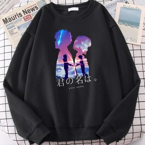 Japanese Anime Your Name Cartoon Print Hoodies Man Fashion Loose Streetwear High Quality Fleece Warm Homme Fashion Pullover