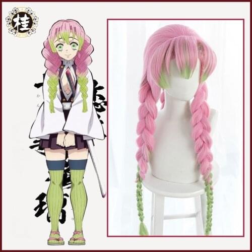 UWOWO Kanroji Mitsuri Wig Kimetsu No Yaiba Demon Slayer Cosplay Wigs Pink Green Gradient Synthetic Heat Resistant Hair
