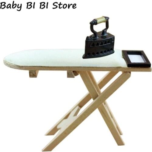 Scale 1: 12 Iron Ironing Board Doll House Furniture Miniature Bedroom Table Mini Dollhouse Decor Children Gift Toy