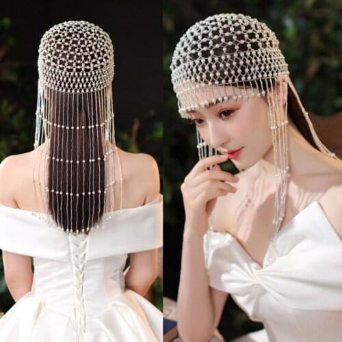 Vintage 1920s Pearl Flapper Cap Roaring 20s Gatsby Party Headpiece Belly Dance Beaded Cap Headdress Accessories