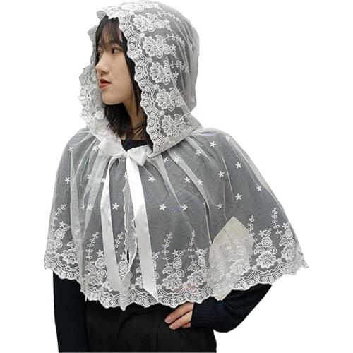 Vintage Lace Mantilla Veils for Church Catholic Mass Velos Handkerchief Barinia Embroidery Floral Ivory veil for women M38595