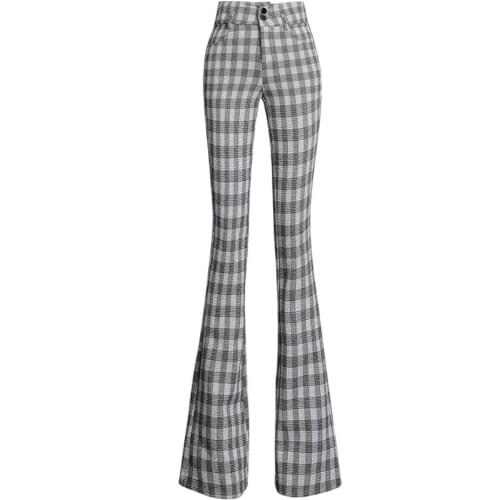 Plus velvet flare pants women 2020 autumn winter plaid thickening skinny woolen pants