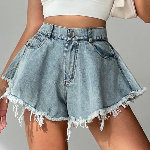 High Waist Women Plus Size Jeans Shorts Skirts 2021Summer Denim Cotton Hole Tassel Splicing Ladies Skinny Sexy Super Short Jeans