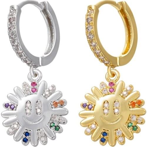 2021 New Sun Flower Sunflower Smile Face Drop Earrings Hip Hop Style Gold Silver Color Ear Ring For Female Fine Everyday Jewelry