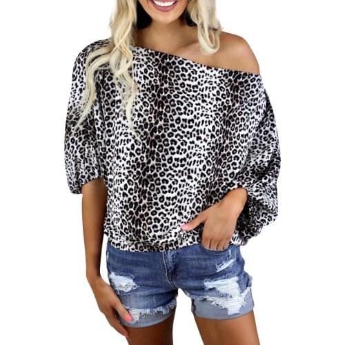 Off-shoulder Leopard Print Womens Tops And Blouses Women Collar Short-sleeved Casual Top Blouse Blusas Mujer De Moda 2021