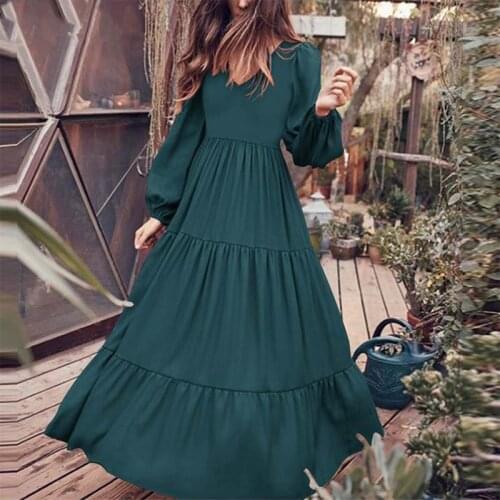 2020 New Arrival High Wuality Long Dress Big Size M-5XL Vintage Casual Dress Ruffle Splice Maxi Dress Women Vestidos Plus Size