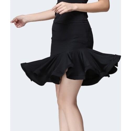 Women Latin Salsa Tango Rumba Cha Cha Dance Dress Flounce Frilled Hem Skirt Asymmetric Ballroom Dancewear 903-B257
