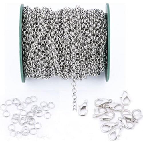 1set 2mm Rolo Necklace Chains Bulk With Lobster Clasp Jump Rings Gold Silver Color Metal Iron Chains For Jewelry Accessories