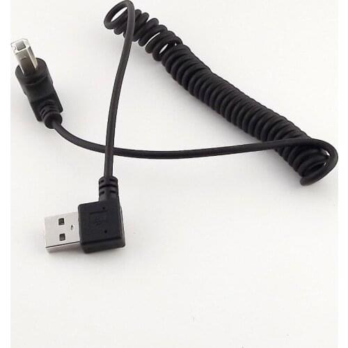 1pc 5ft Spiral Coiled Right Angled USB 2.0 Type B Male to USB A Male Adapter Cable