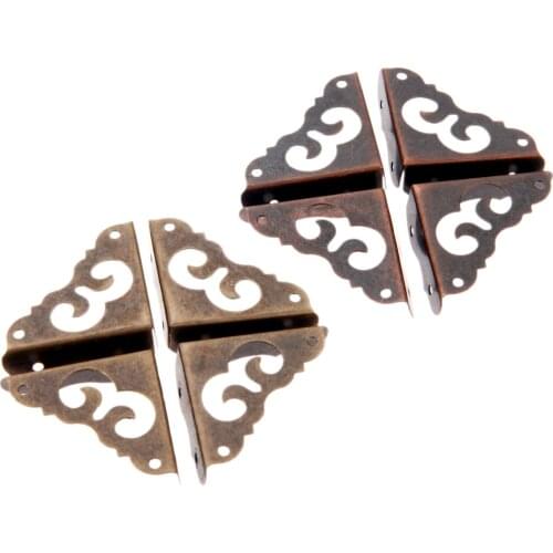 4Pcs Antique Jewelry Box Corner Foot Wooden Case Corner Protector Flower Pattern Carved Metal Crafts Furniture Fittings 31mm