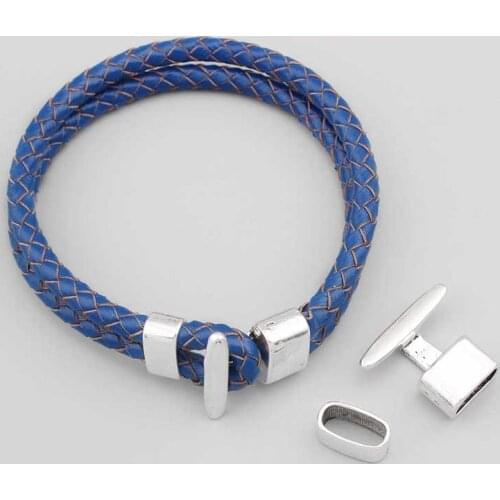 5Sets End T Bar Open Hook Clasp With Slider For 5mm 6mm Round Leather Cord Cuff Bracelets & Bangles Findings