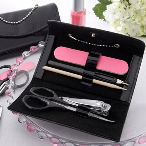 Free shipping 12sets/lot Factory directly sale Bridal Wedding Favor Little Black Purse Patent-Leather Five-Piece Manicure Set