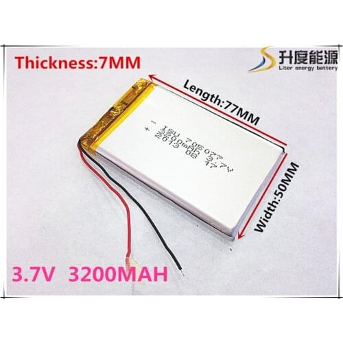 Free shipping Polymer battery 3200mah 3.7V 705077 smart home MP3 speakers Li-ion battery for dvr,GPS,mp3,mp4,cell phone,speaker