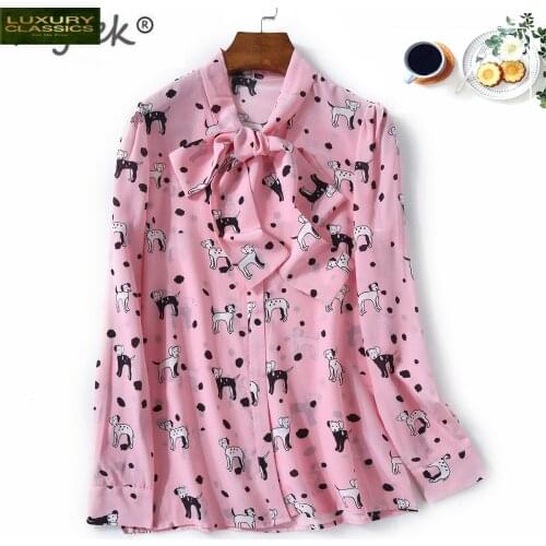 Tops and Blouses Womens Long Sleeve Real Silk Blouse Pink Clothing Elegant Ladies Shirt Blusas Mujer De Moda 2021 LWL1819