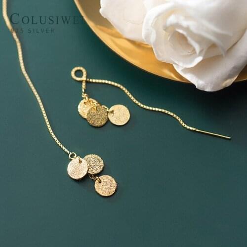 Colusiwei New 925 Sterling Sliver Box Chain Frosted Coins Long Dangle Earring for Women Geometric Line Fine Jewelry Party Gift