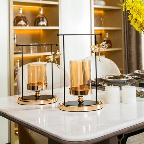 European multifunctional metal candle holder ornaments candle holder flower arrangement dual-purpose small glass candle holder