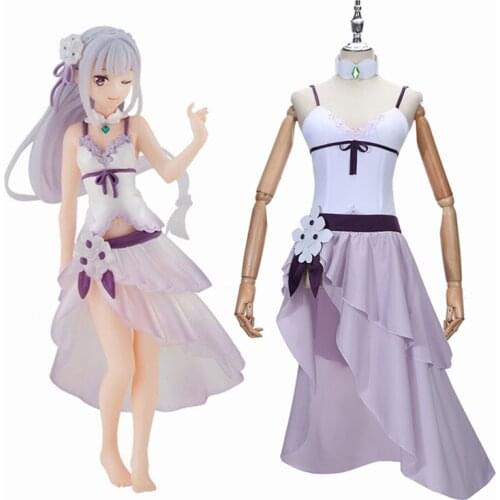 Anime Re:Life in a different world from zero Emilia Cosplay Costume Adult Women Outfits Beach Dress Bikini Swimsuit Halloween