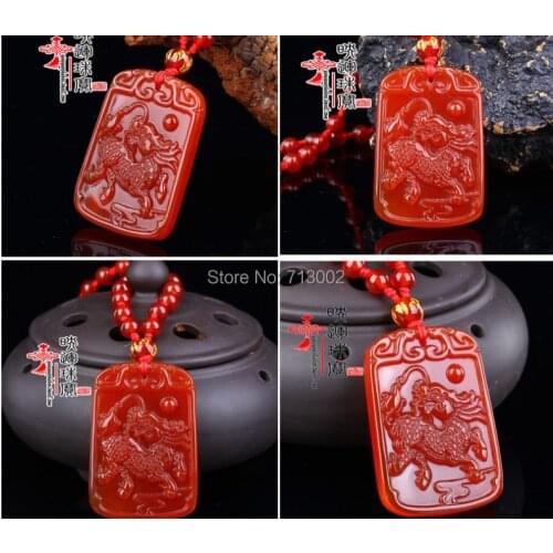 Beautiful sardonyx calcedony kylin Beast Amulet Lucky Pendant Bead Necklace Talisman Ornaments