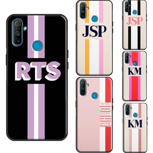 Monogram Initial Stripe Personalized Name Case For Realme 7 Pro 8 Pro 6 Pro C3 C21 GT Phone Case For OnePlus 8 Pro 8T Nord 9 Pro