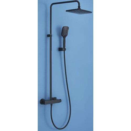 Bath Shower Faucet Set Rainfall Shower Head Hand Shower Head Brass Matte Black Shower Mixer Tap System Kit Wall Mounted