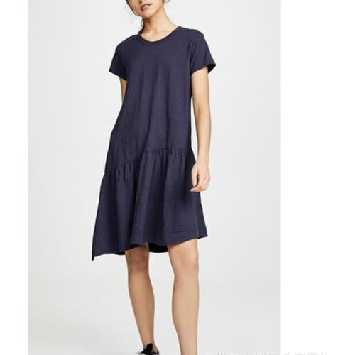 2021 Summer New Womens Short-sleeved T-shirt Dress Round Neck Solid Color Dress