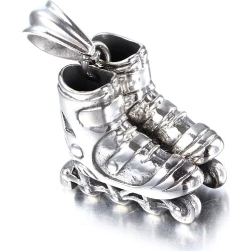 Granny Chic New Fashion Jewelry Mini Roller Skates Skating Shoes Pendant Stainless Steel Wheel Necklace Mens Womens Gift