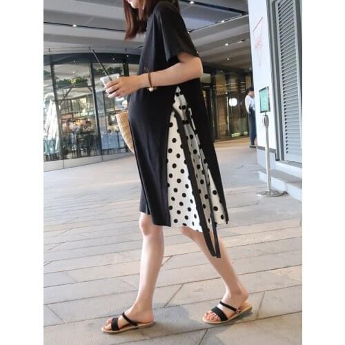 Maternity Breastfeeding Dresses Pregnant Womens Black Dot Stitching Loose Casual Large Size Vestido De Mujer Dresses BE50DR