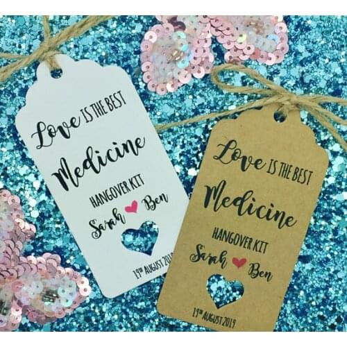 Custom names wedding HANGOVER KIT Gift Tags welcome gift Bottle Guest Labels bridal baby shower birthday booking Cards