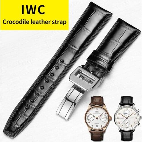 HOWK Watchband Substitute IWC Watch Band 20mm 21mm 22mm Leather Watch Band Alligator Bamboo Strap With Butterfly Buckle