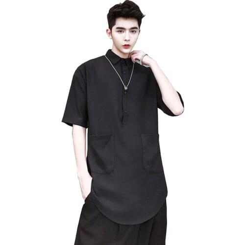 Free Shipping New male mens man Summer dark hair stylist half sleeve youth Slim solid color pullover shirt men